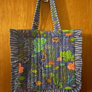 Printfresh Navy Quilted Ocean Print Tote with Neon Accents